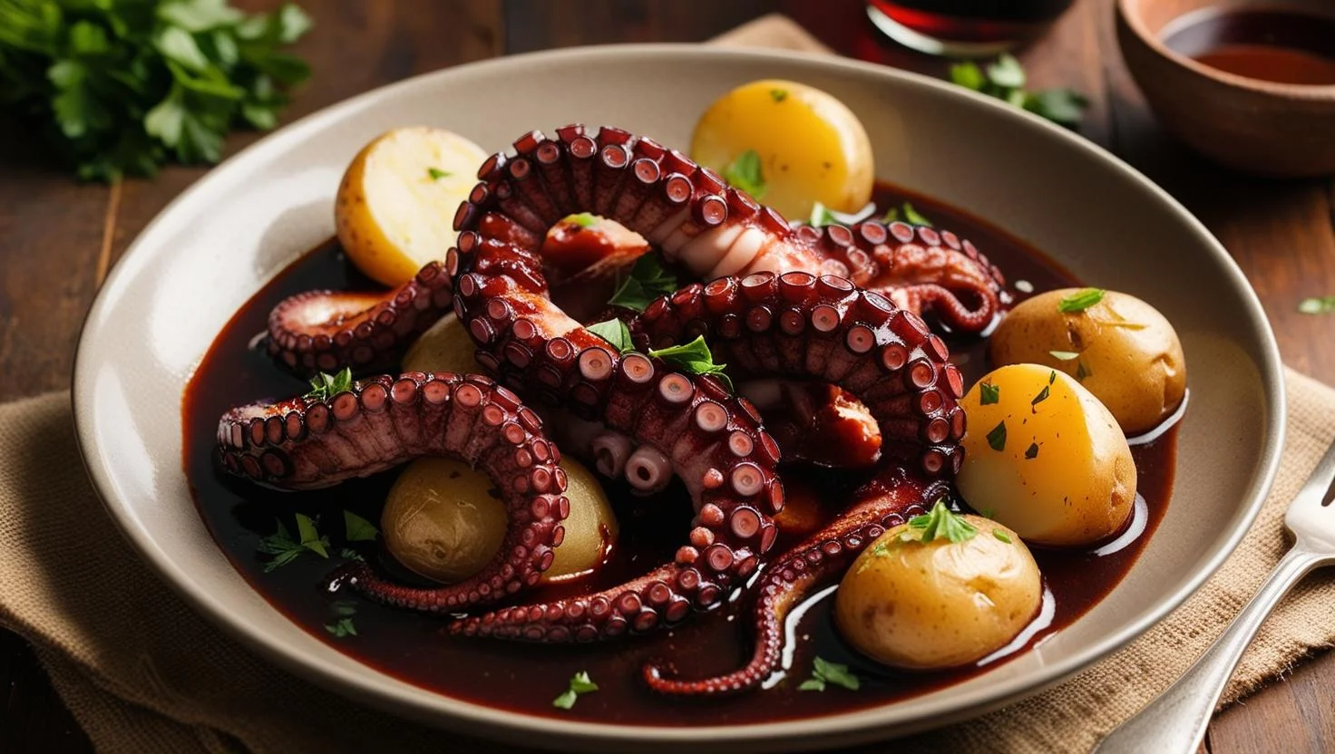 Braised Octopus with Red Wine and Potatoes A Mediterranean Delight